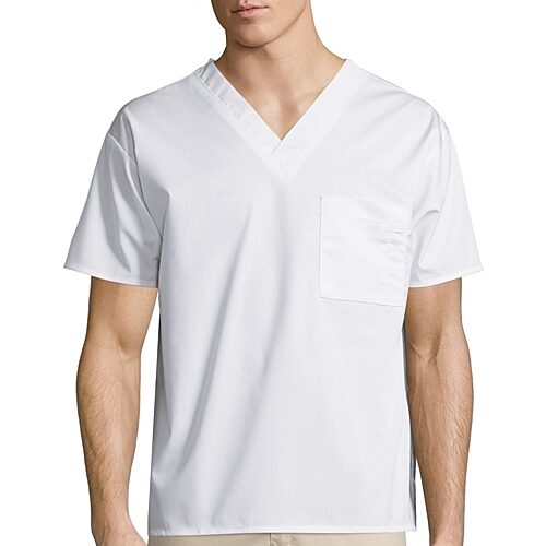 Wink Wonderwork Unisex Adult Big and Tall V Neck Short Sleeve Tag Free Scrub Top, 5x-large, White
