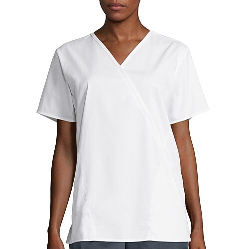 Wink Wonderwork Mock Wrap Womens V Neck Short Sleeve Tag Free Scrub Top In White