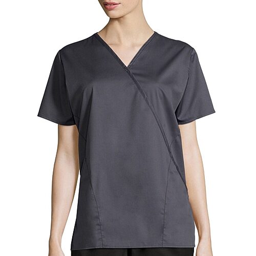 Wink Wonderwork Mock Wrap Womens V Neck Short Sleeve Tag Free Scrub Top In Gray