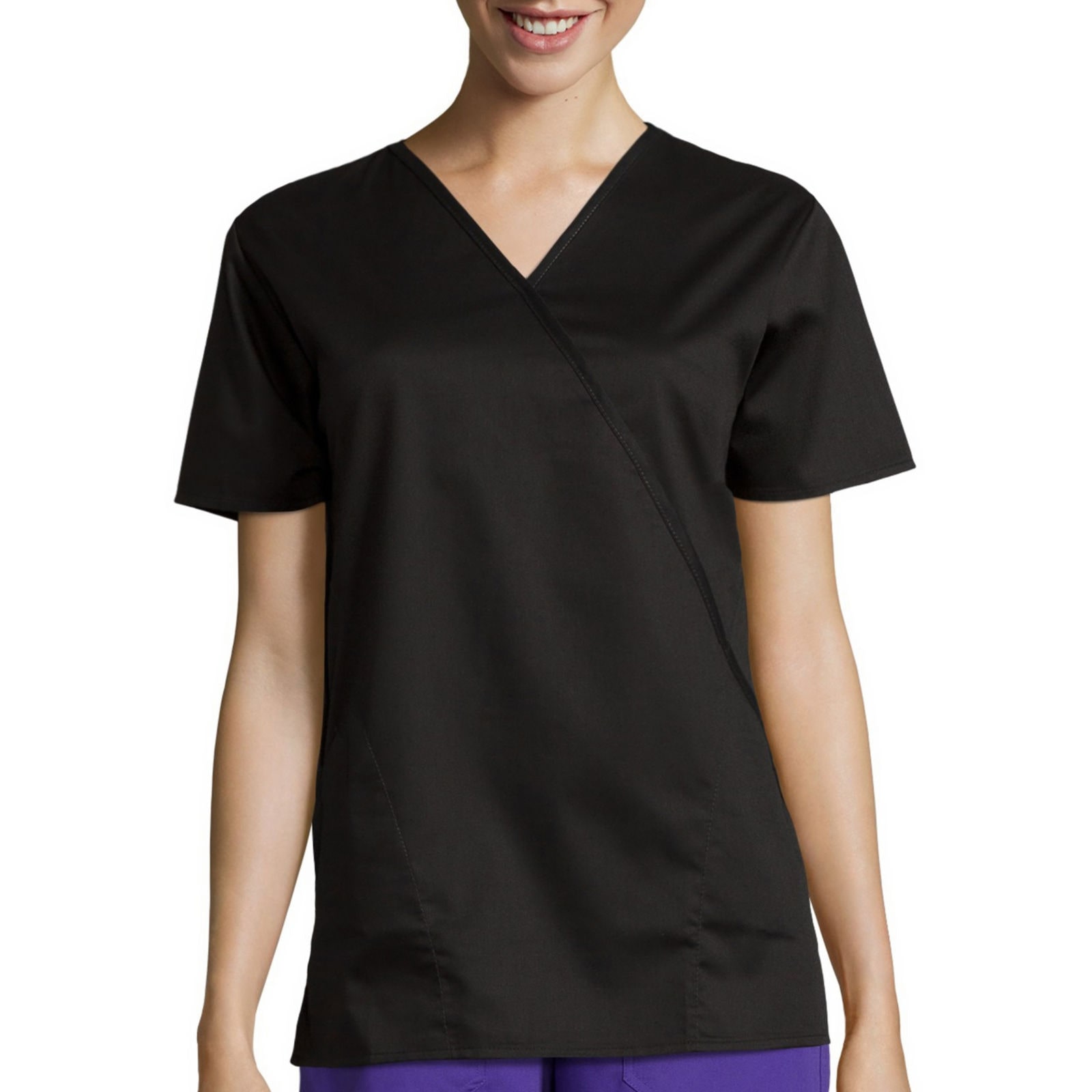 Wink® Wonderwork Mock Wrap Womens V Neck Short Sleeve Tag Free Scrub Top