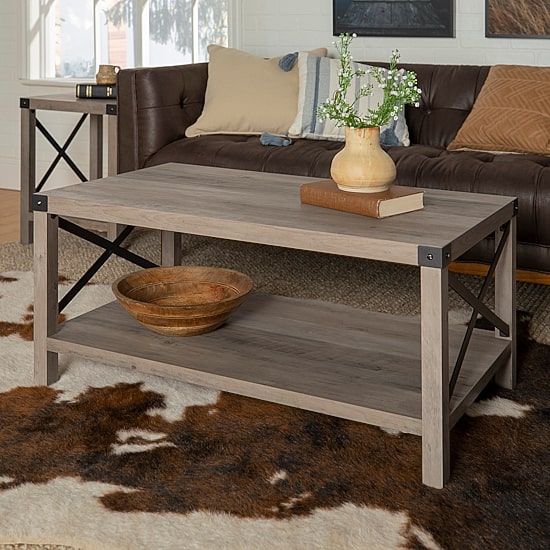 Metal X Rustic Wood Coffee Table