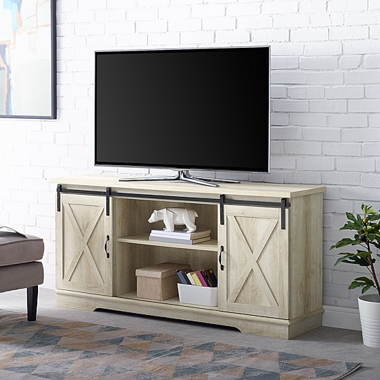Farmhouse 65" Sliding Barndoor Wood TV Stand