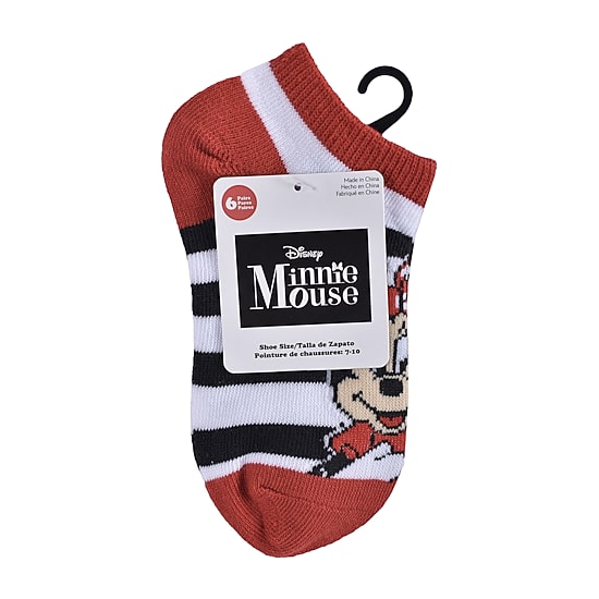 Little & Big Kid Girls Multi-Pack 6 Pair Minnie Mouse No Show Socks