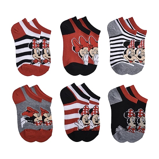 Little & Big Kid Girls Multi-Pack 6 Pair Minnie Mouse No Show Socks