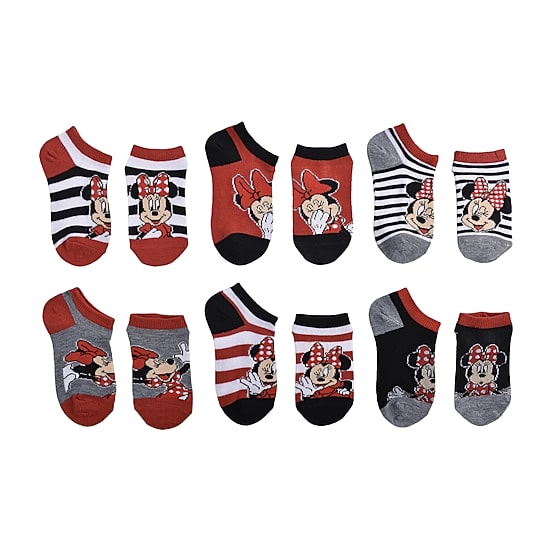 Little & Big Kid Girls Multi-Pack 6 Pair Minnie Mouse No Show Socks