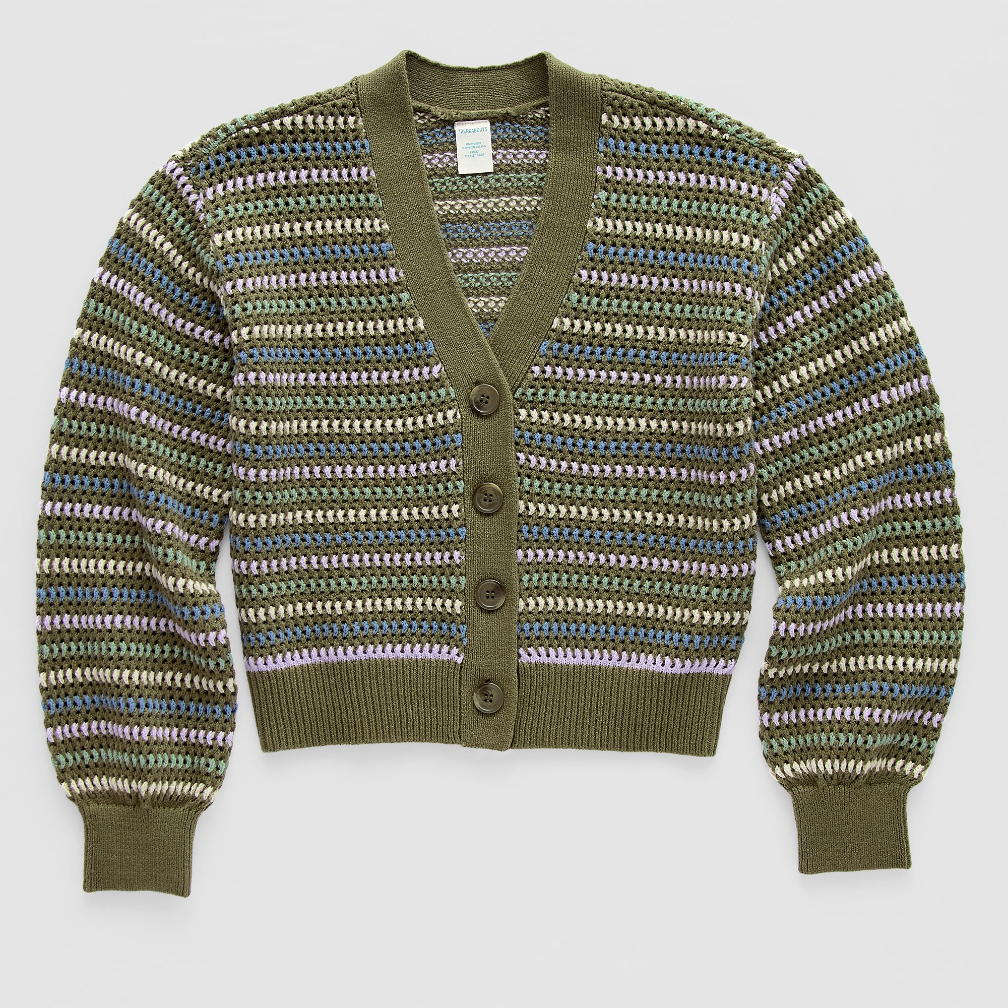 Thereabouts Little & Big Kid Girls V Neck Long Sleeve Button Striped Cardigan