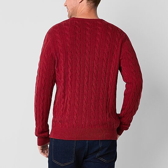 St. John's Bay Cable Mens Crew Neck Long Sleeve Pullover Sweater