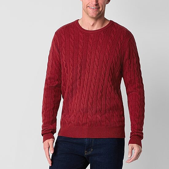 St. John's Bay Cable Mens Crew Neck Long Sleeve Pullover Sweater