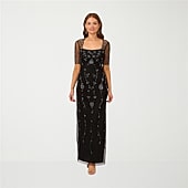 papell boutique evening beaded dress Womens Round Neck Sleeveless Embellished Gown, Color: Night Plum Color:BLUE STRIPE collection:sweater-shop Adrianna papell platinum Dark Green Silk Wrap