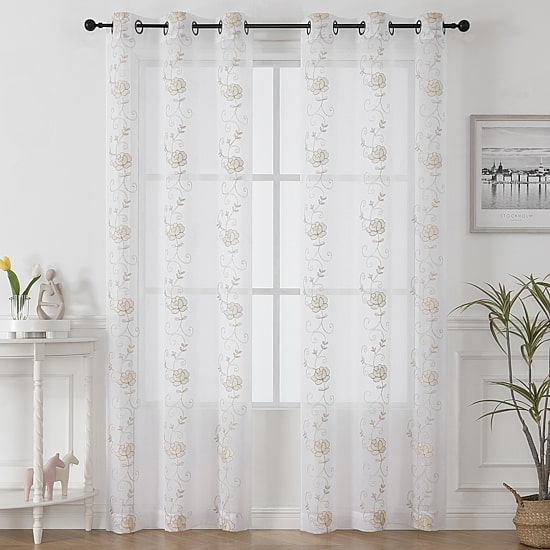Runyan Embroidered Grommet Top Sheer Set of 2 Curtain Panel