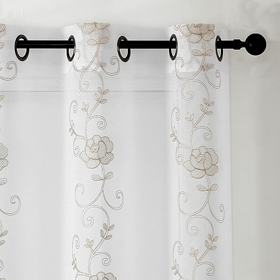 Runyan Embroidered Grommet Top Sheer Set of 2 Curtain Panel