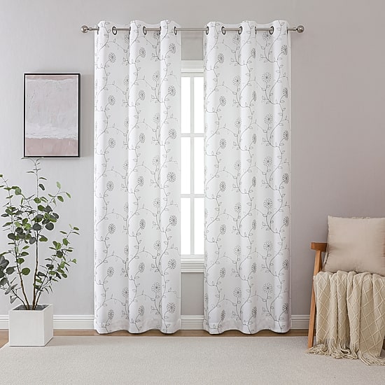 Constance Embroidered Grommet Top Blackout Set of 2 Curtain Panel
