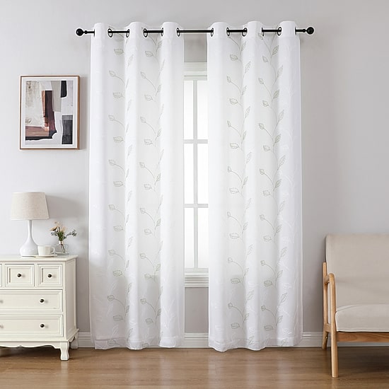 Esmeray Embroidered Grommet Top Sheer Set of 2 Curtain Panel