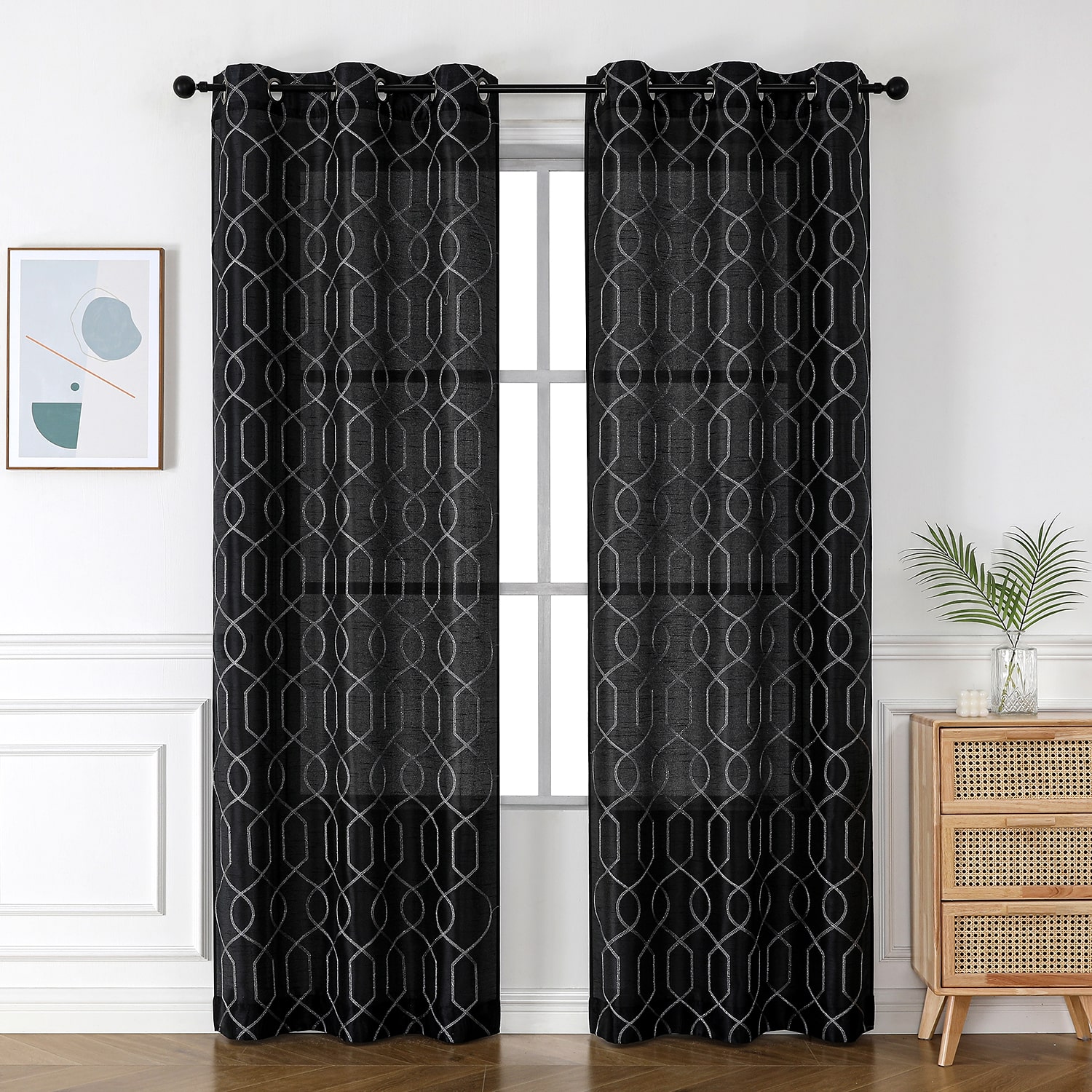 Luke Embroidered Grommet Top Light-Filtering Set of 2 Curtain Panel