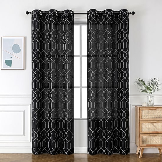 Luke Embroidered Grommet Top Light-Filtering Set of 2 Curtain Panel
