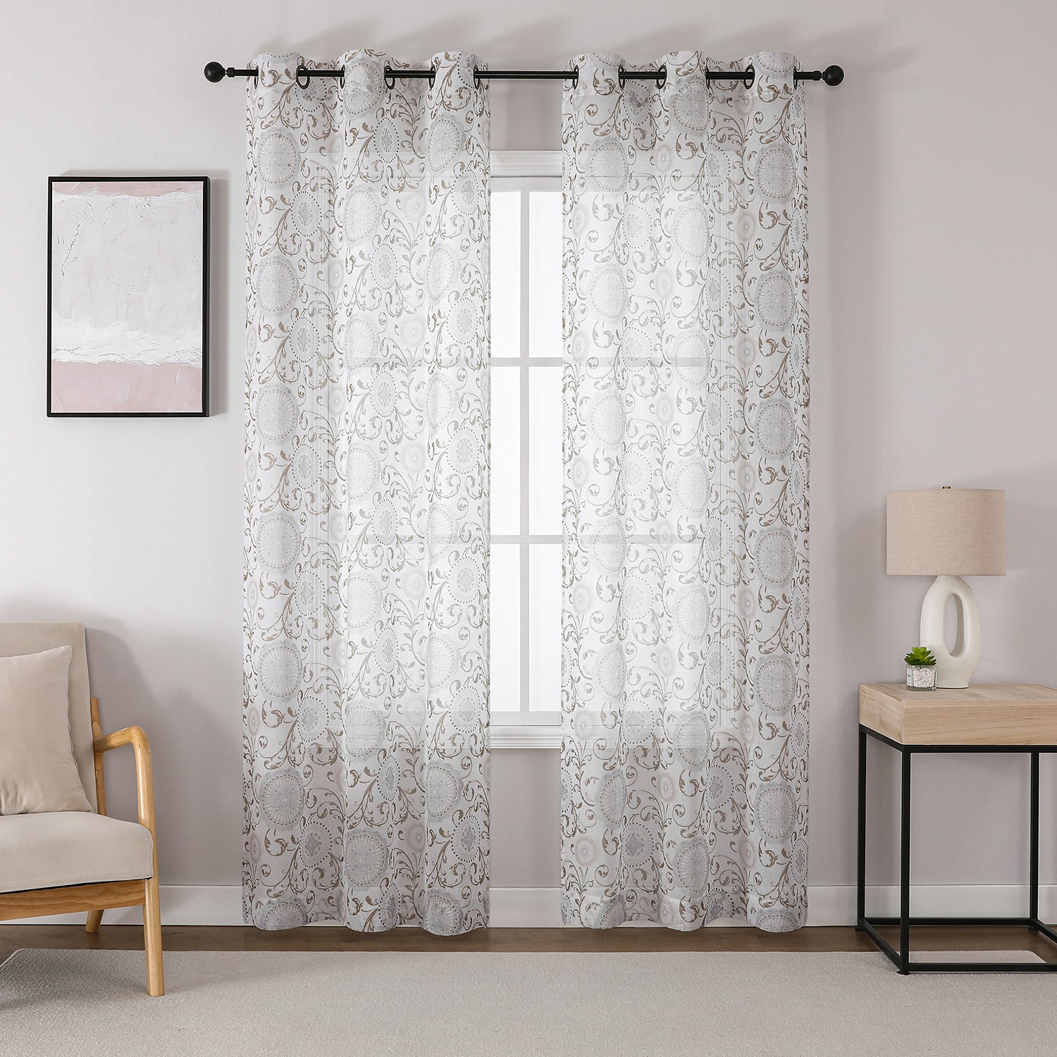 Toronto Printed Grommet Top Sheer Set of 2 Curtain Panel