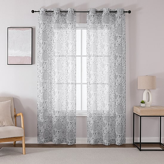 Toronto Printed Grommet Top Sheer Set of 2 Curtain Panel