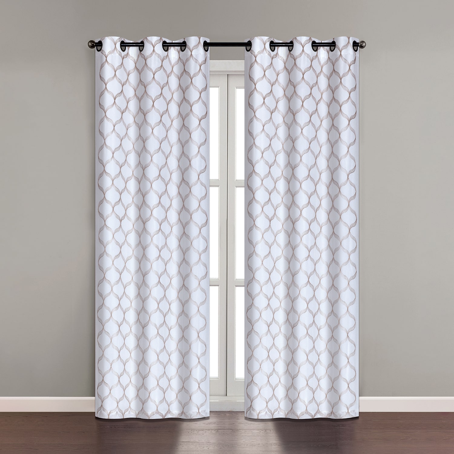 Rowan Embroidered Grommet Top Light-Filtering Set of 2 Curtain Panel