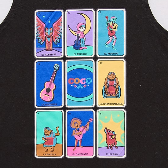 Coco Loteria Side Womens Juniors Round Neck Sleeveless Tank Top