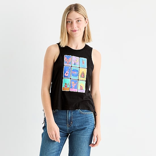 Coco Loteria Side Womens Juniors Round Neck Sleeveless Tank Top