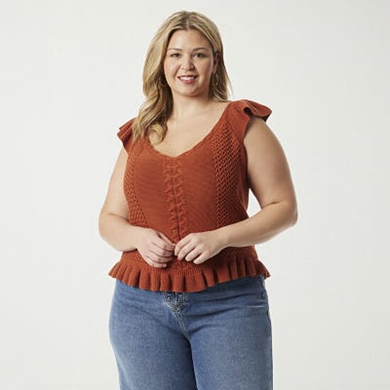 JS Jessica Simpson Plus Womens V Neck Sleeveless Cable Knit Pullover Sweater