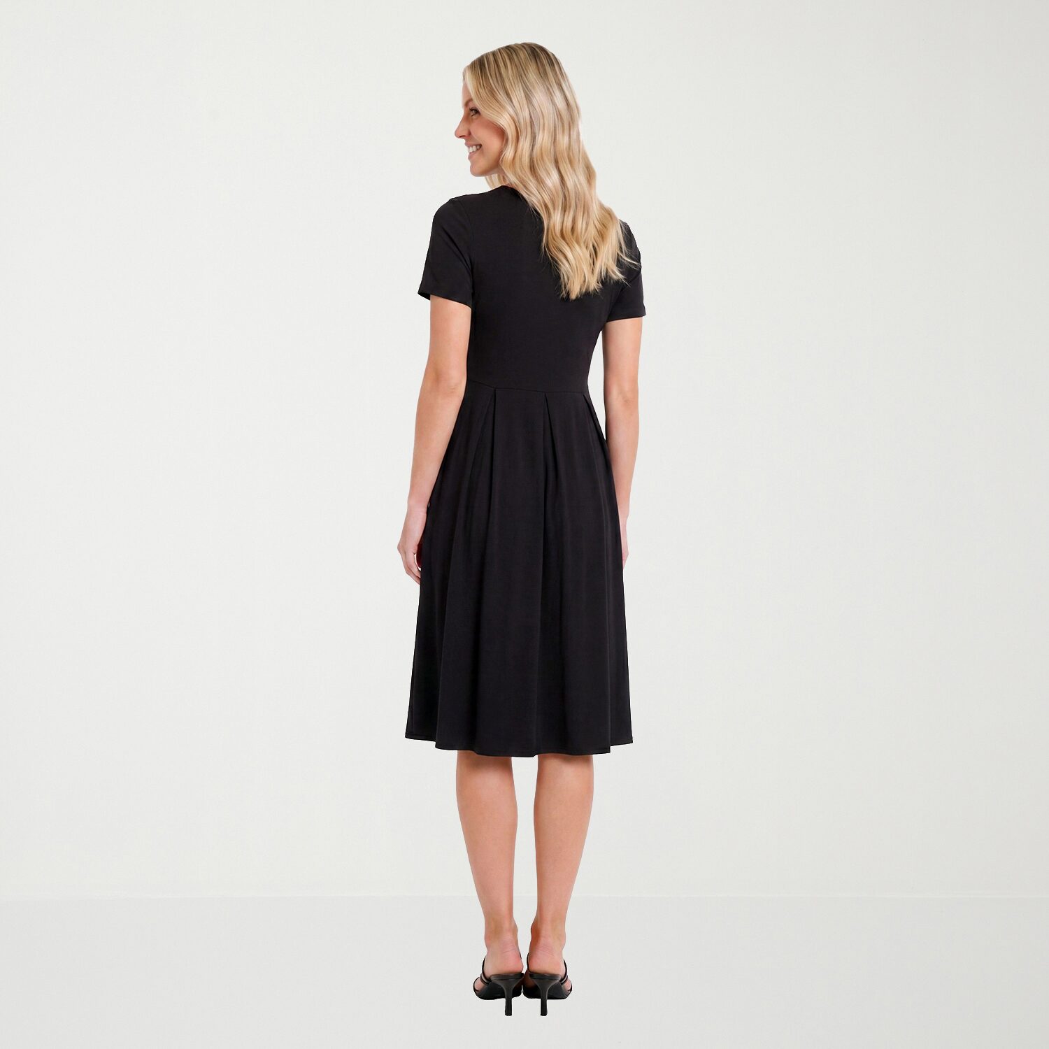 24seven Comfort Apparel Womens Midi Boat Neck Short Sleeve A-Line Dress