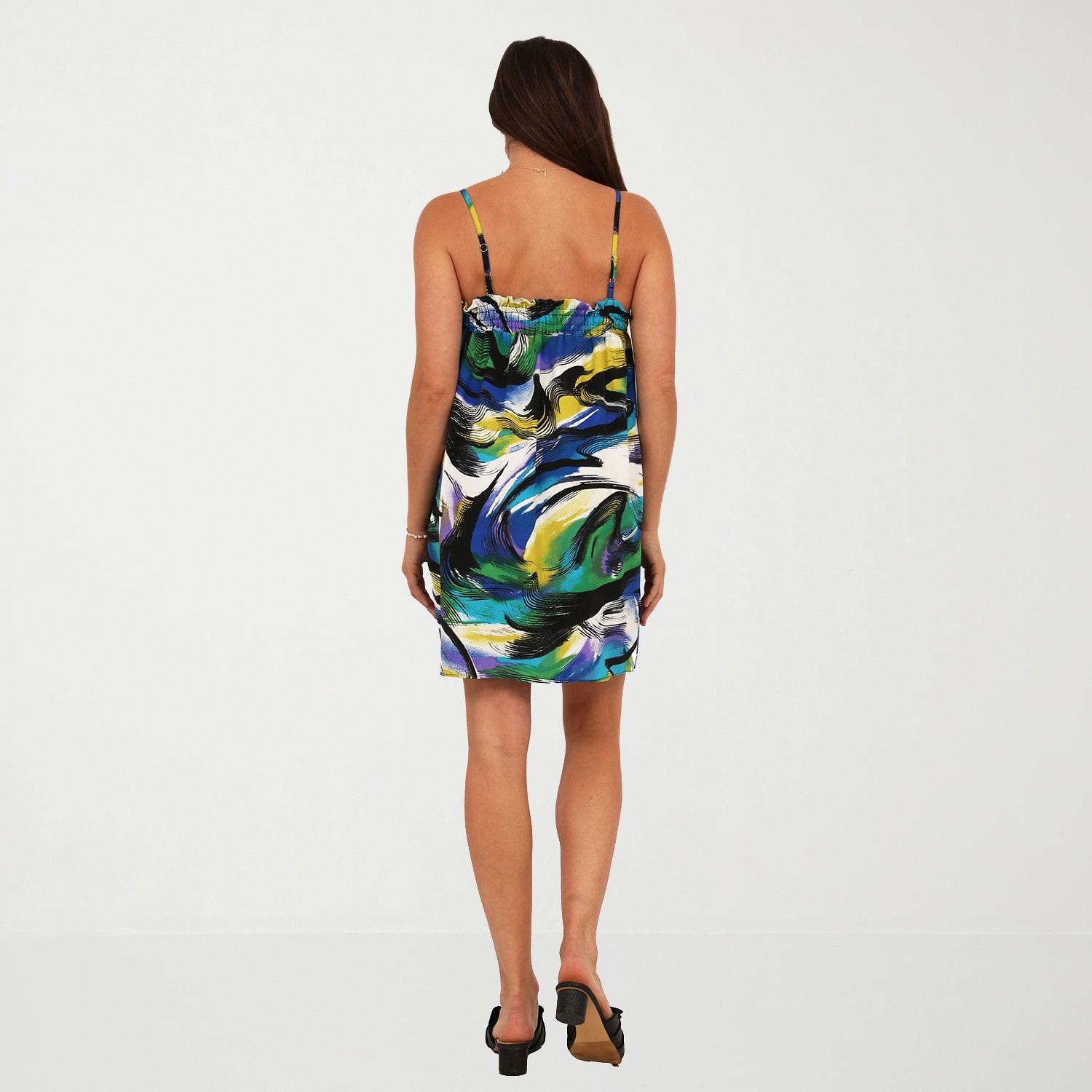 24seven Comfort Apparel Womens Square Neck Sleeveless Abstract A-Line Dress