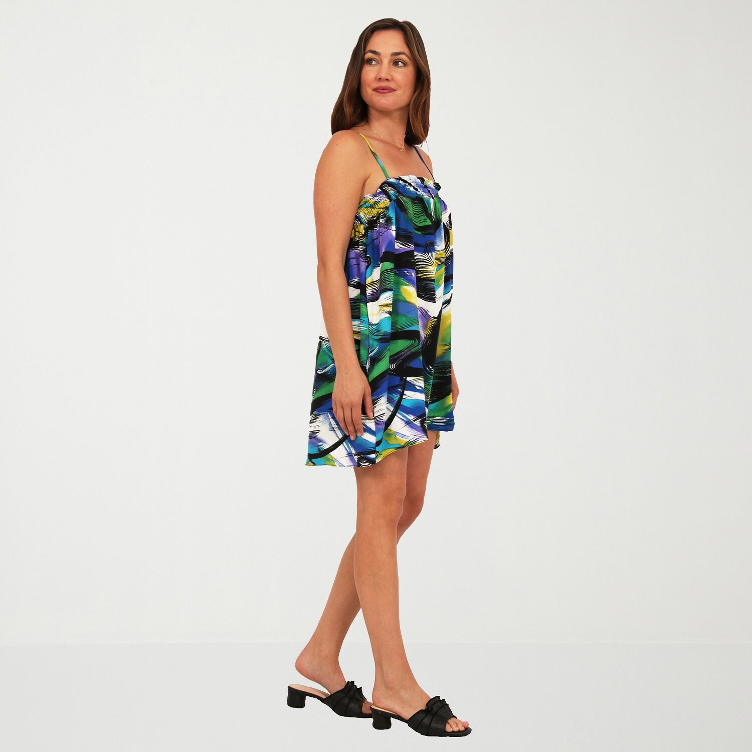 24seven Comfort Apparel Womens Square Neck Sleeveless Abstract A-Line Dress