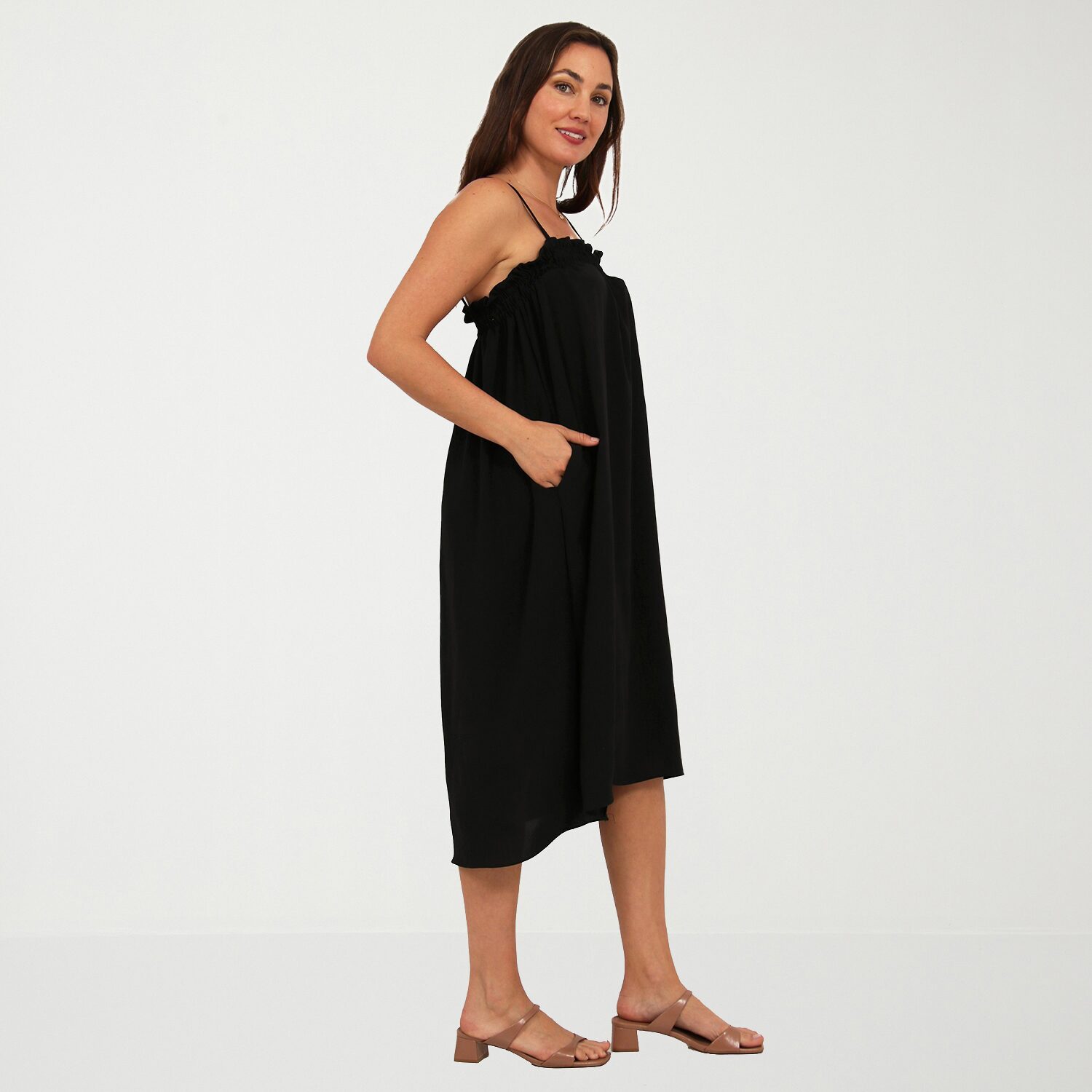 24seven Comfort Apparel Womens Square Neck Sleeveless A-Line Dress