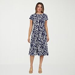 jcpenney fit and flare dresses Isabel & Nina Women's Plus Midi Notch Neck Short Sleeve Flutter Abstract Fit + Flare Dress | Red | Plus 1X