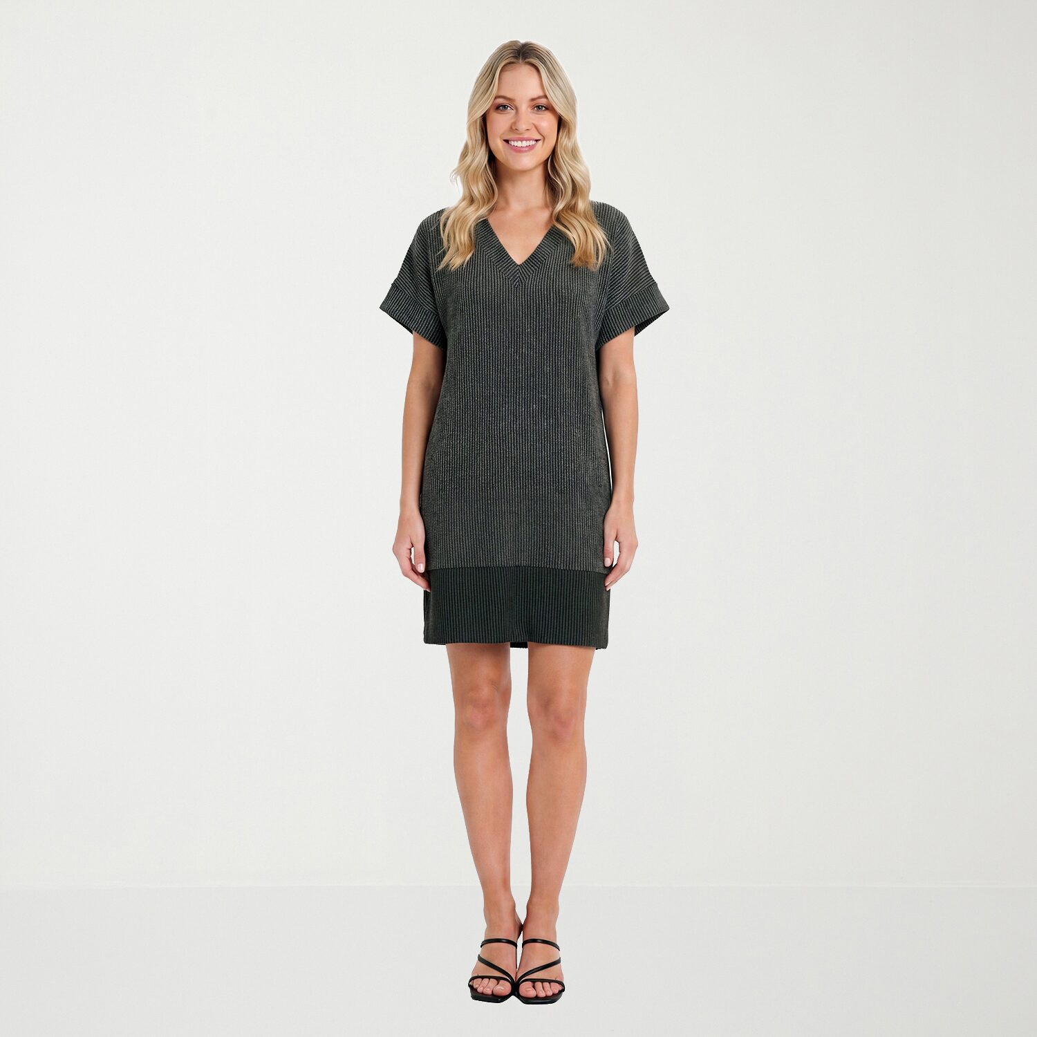 24seven Comfort Apparel Womens V Neck Short Sleeve Shift Dress