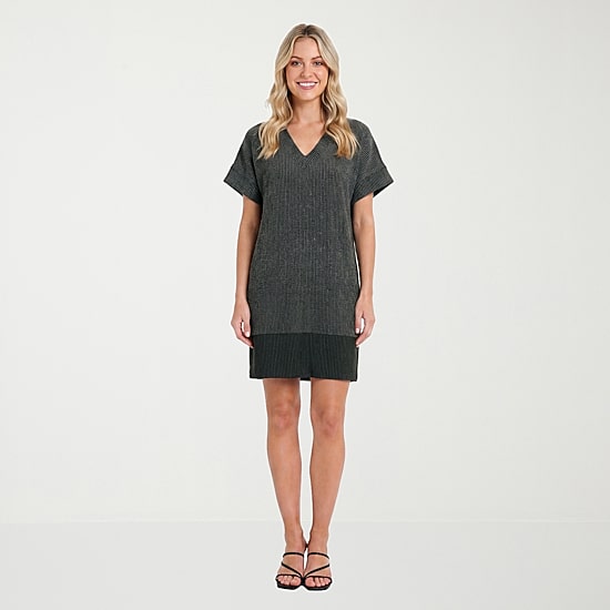 24seven Comfort Apparel Womens V Neck Short Sleeve Shift Dress