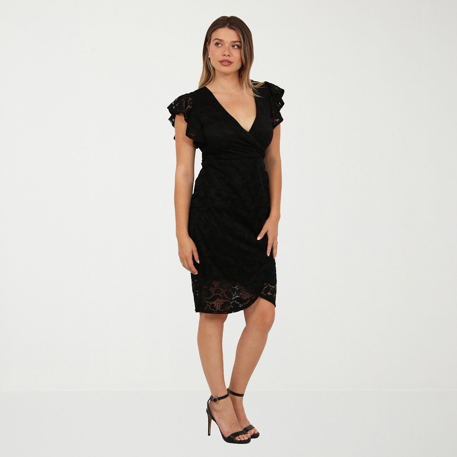 24seven Comfort Apparel Womens Midi V Neck Short Sleeve Casual Bodycon Dress