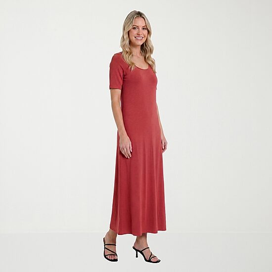 24seven Comfort Apparel Womens Scoop Neck Short Sleeve Maxi Dress