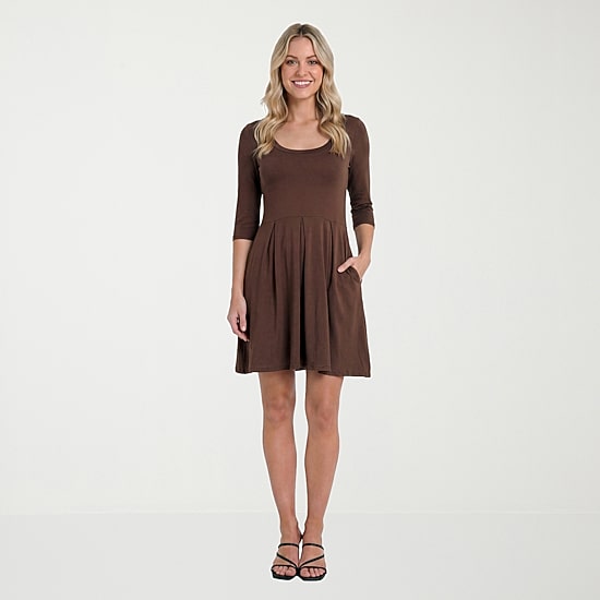24seven Comfort Apparel Womens Scoop Neck Long Sleeve Fit + Flare Dress