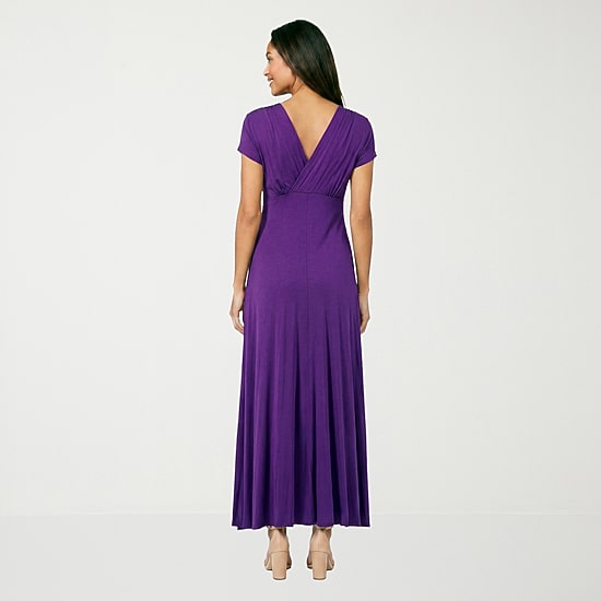 24seven Comfort Apparel Womens V Neck Short Sleeve Maxi Dress