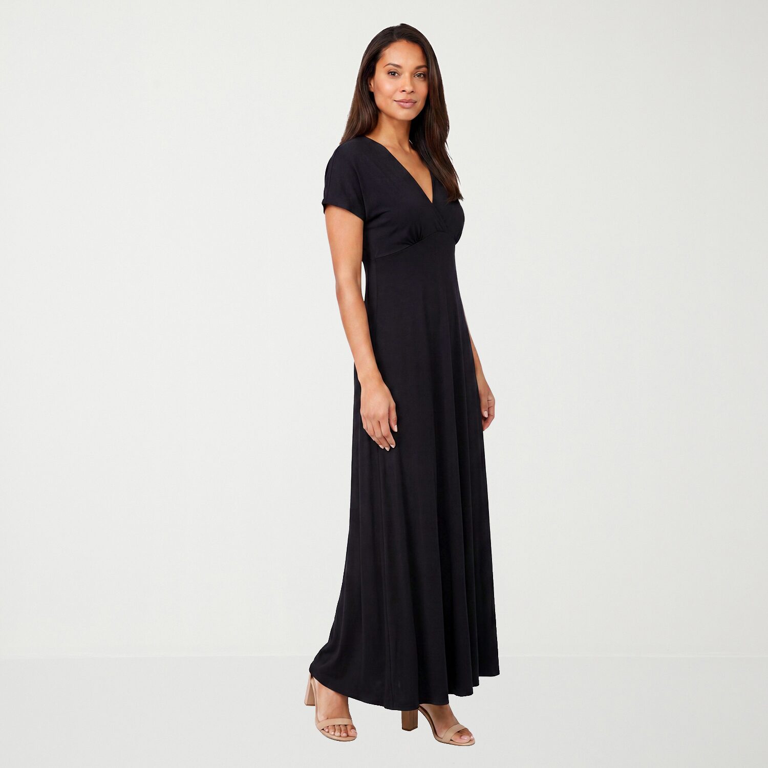 24seven Comfort Apparel Womens V Neck Short Sleeve Maxi Dress