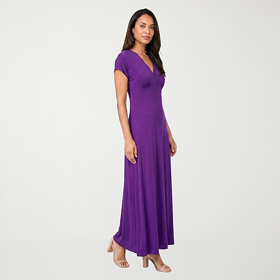 24seven Comfort Apparel Womens V Neck Short Sleeve Maxi Dress