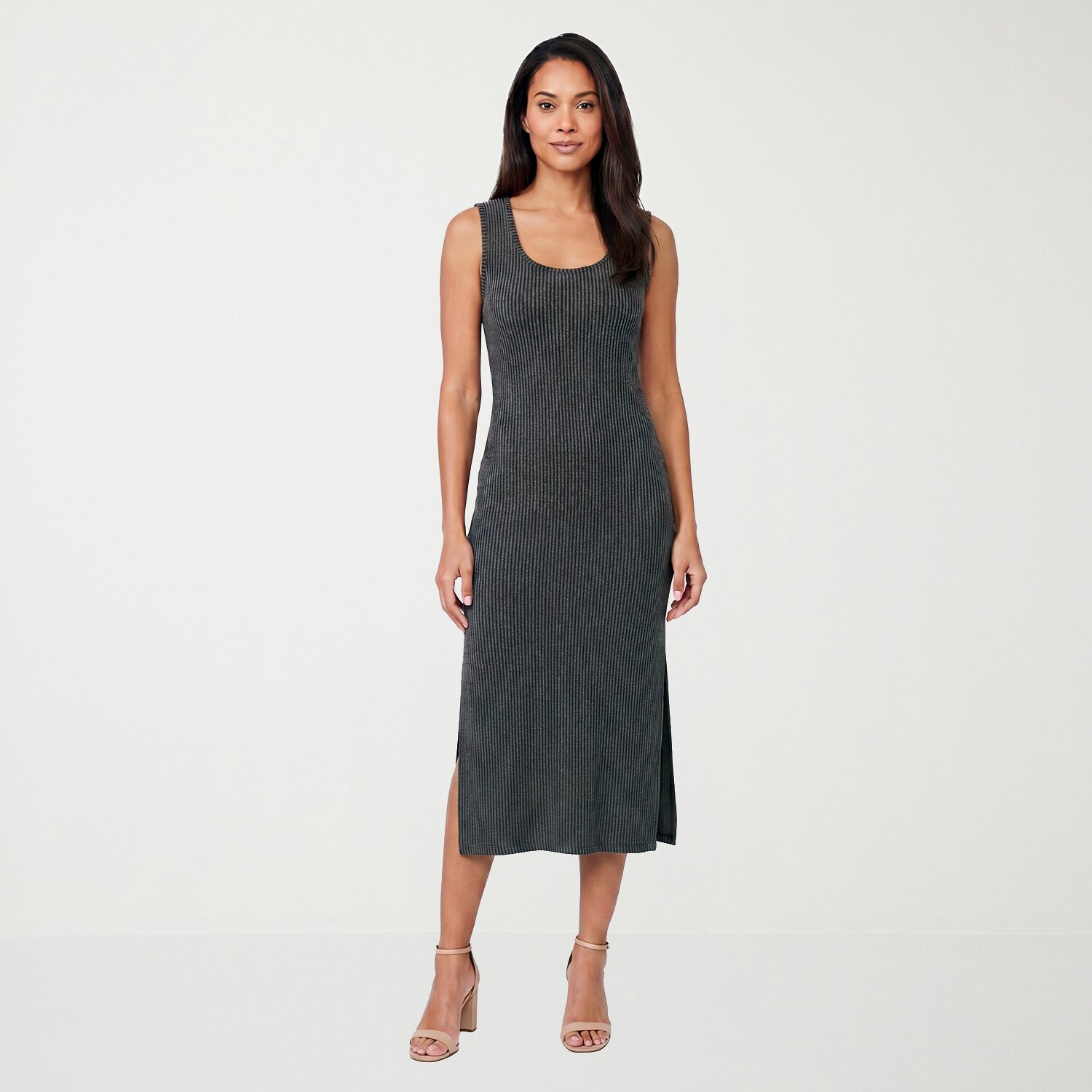 24seven Comfort Apparel Womens Midi Scoop Neck Sleeveless Casual Bodycon Dress