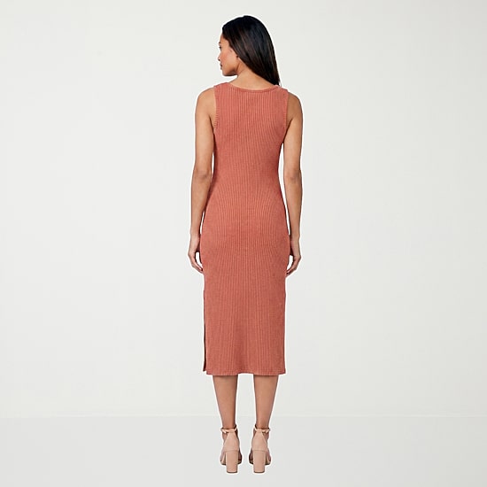 24seven Comfort Apparel Womens Midi Scoop Neck Sleeveless Casual Bodycon Dress