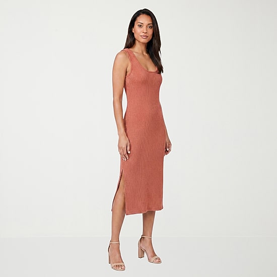 24seven Comfort Apparel Womens Midi Scoop Neck Sleeveless Casual Bodycon Dress