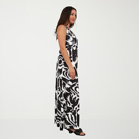 24seven Comfort Apparel Womens V Neck Sleeveless Paisley Empire Waist Dress