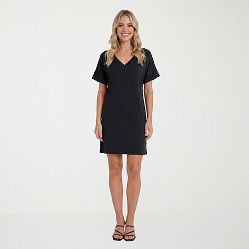 24seven Comfort Apparel Womens Short Sleeve T-Shirt Dress, Medium, Black
