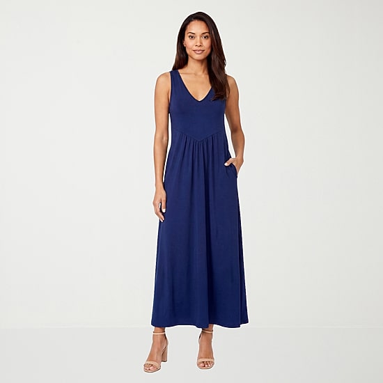 24seven Comfort Apparel Womens V Neck Sleeveless Maxi Dress