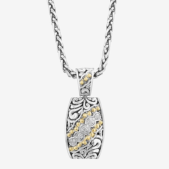Effy Final Call Limited Quantities! Womens 1/10 CT. T.W. Natural White Diamond 18K Gold Over Silver Rectangular 18 Inch Pendant Necklace
