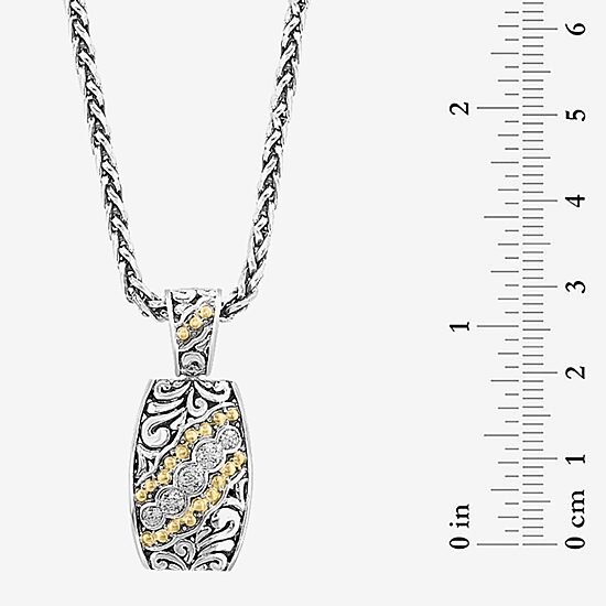 Effy Final Call Limited Quantities! Womens 1/10 CT. T.W. Natural White Diamond 18K Gold Over Silver Rectangular 18 Inch Pendant Necklace