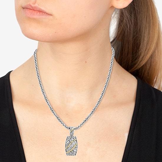Effy Final Call Limited Quantities! Womens 1/10 CT. T.W. Natural White Diamond 18K Gold Over Silver Rectangular 18 Inch Pendant Necklace