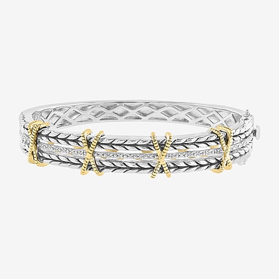 Effy Final Call Limited Quantities! Womens 1/8 CT. T.W. Natural White Diamond 18K Gold Over Silver Bangle Bracelet