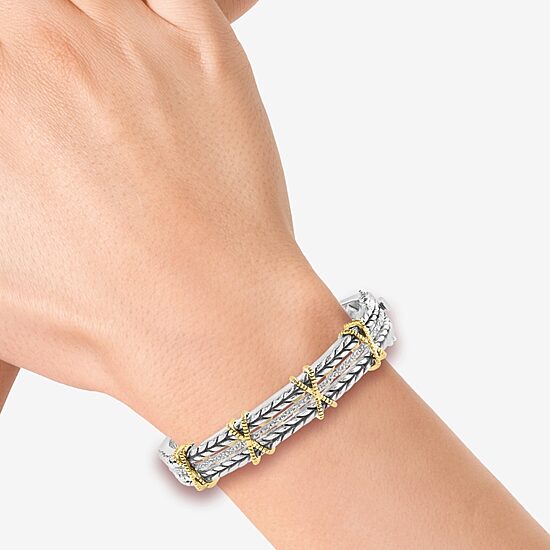 Effy Final Call Limited Quantities! Womens 1/8 CT. T.W. Natural White Diamond 18K Gold Over Silver Bangle Bracelet