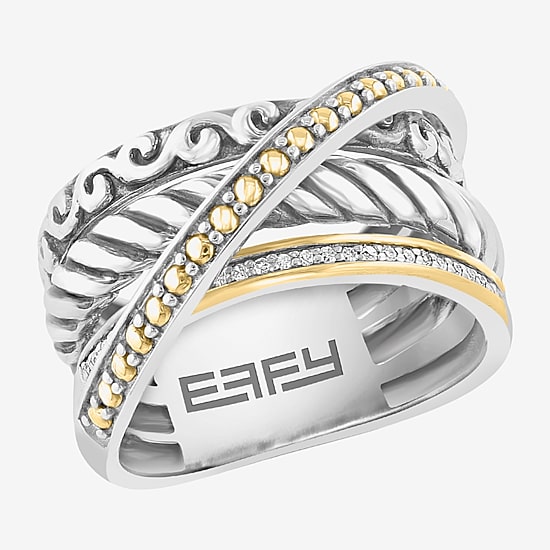 Effy Final Call Limited Quantities! Womens 1/10 CT. T.W. Genuine White Diamond 18K Gold Over Silver Crossover Band